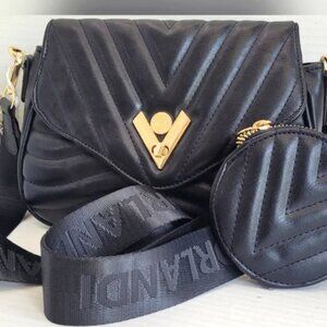 Valentino Orlandi Black Quilted Women's Crossbody Bag Set-NWT In Original Wrap